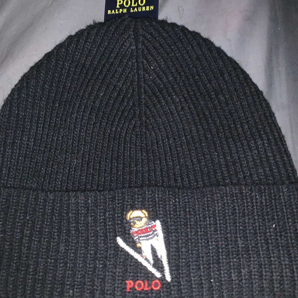 Polo Ralph Lauren beanie ski bear hat new black